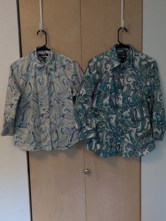 Chico's Tops - 2 Chap's  3/4 Sleeve Blouses - Large, No Iron, All Cotton